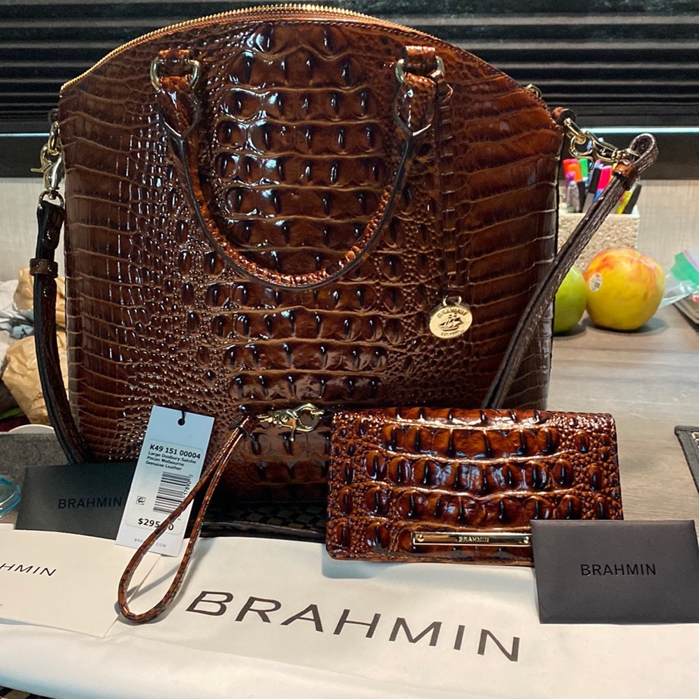 Brahmin large satchel with matching wallet and dust bag